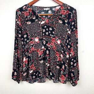 Y2K 90s Womens Top Sz L Whimsigoth Patchwork Dark Fairy Floral Boho Cottage Rose